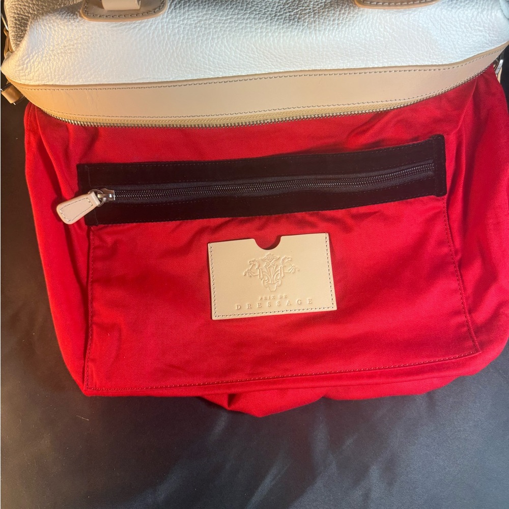 Prix de Dressage White Pebbled Leather Satchel Bag Tan Trim Red Lining - Picture 8 of 8